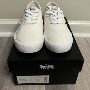Coach Citysole Skate Sneaker| Optic White w/Pink Stripe| Logo on Sole| Sz 7| NEW